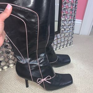 Nine West Black Boots with baby pink bow detail